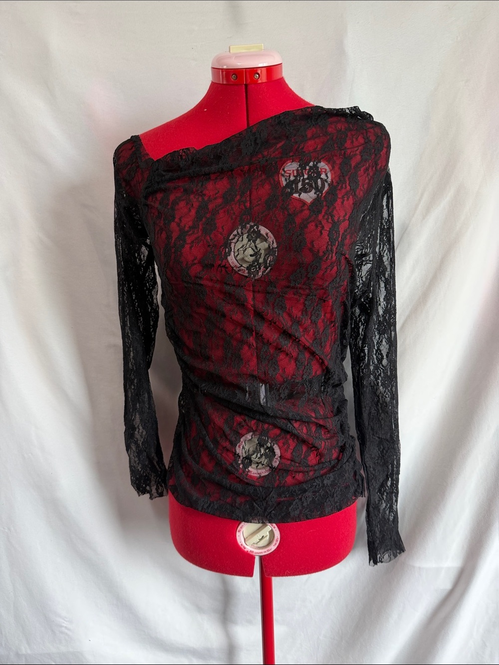 Black Sheer Lace Long-Sleeve Women's Top